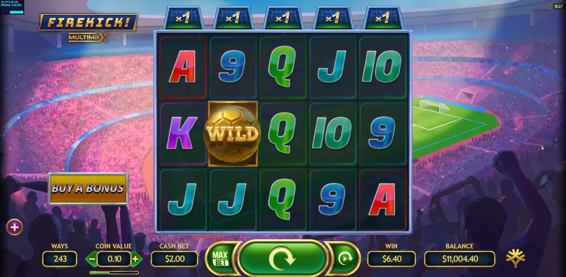 Firekick! MultiMax slot gameplay screenshot