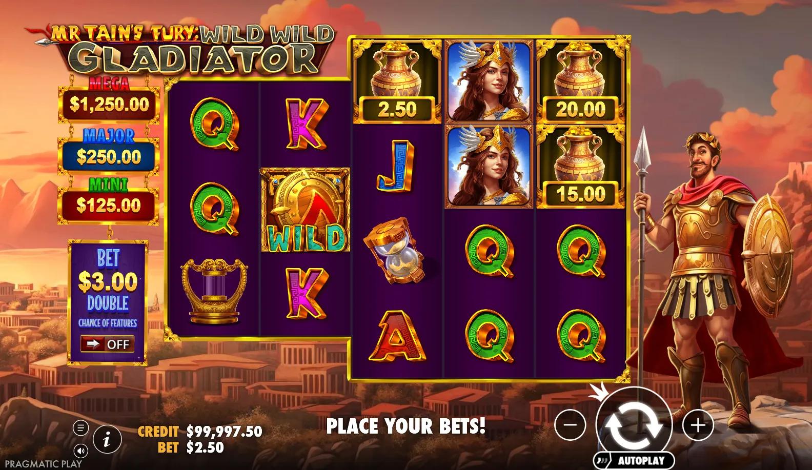 Mr Tain's Fury: Wild Wild Gladiator slot gameplay screenshot