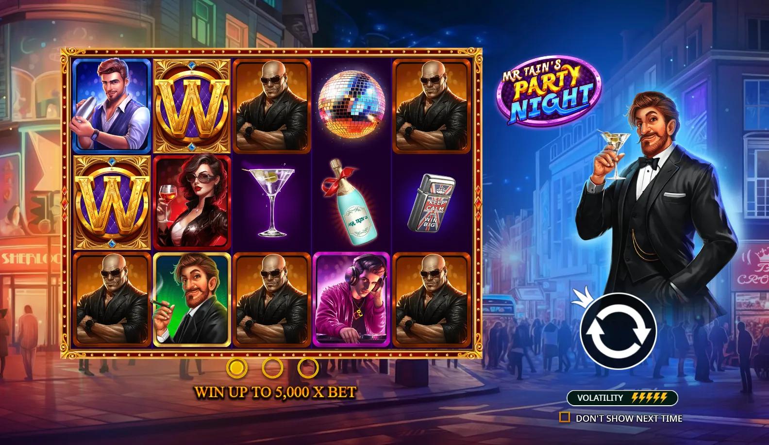 Mr Tain's Party Night slot gameplay screenshot