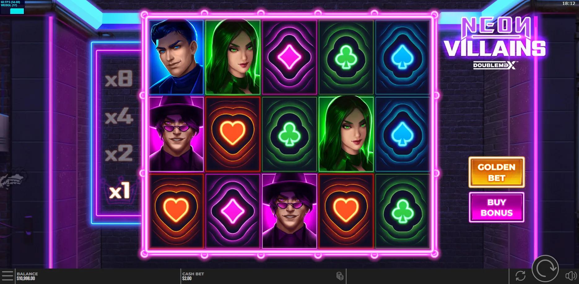Neon Villains DoubleMax slot gameplay screenshot