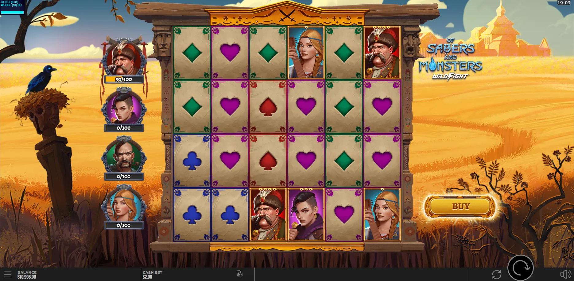 Of Sabers and Monsters slot gameplay screenshot