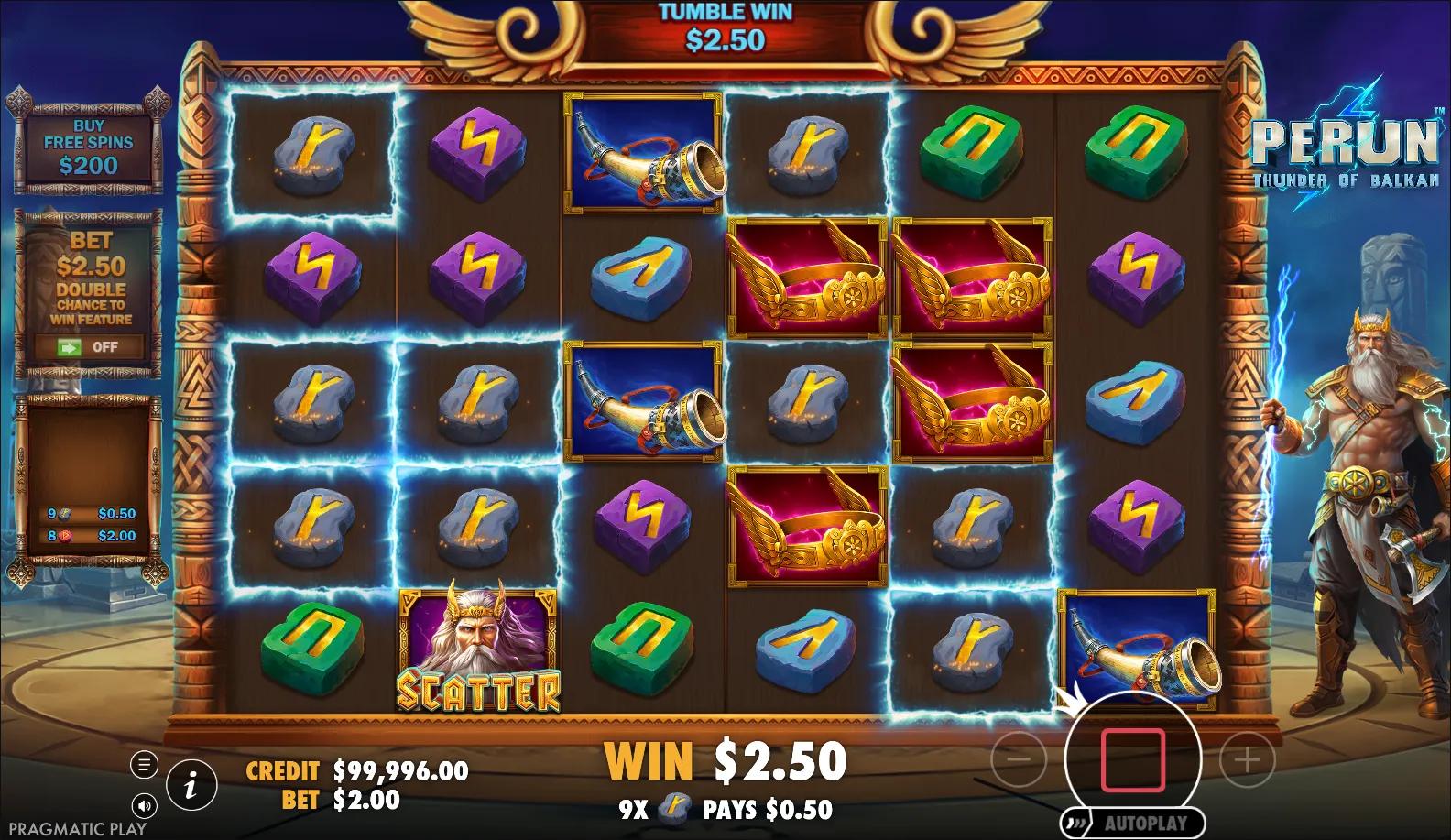 Gods slot Perun - Thunder of Balkan from Pragmatic Play during gameplay