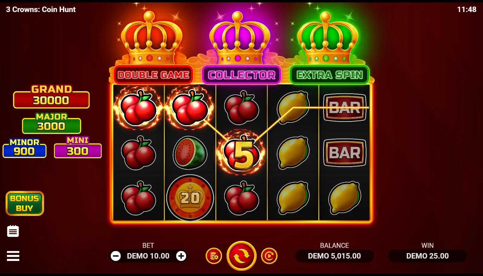 3 Crowns: Coin Hunt by Evoplay with Bonus Game on Adventure-themed reels