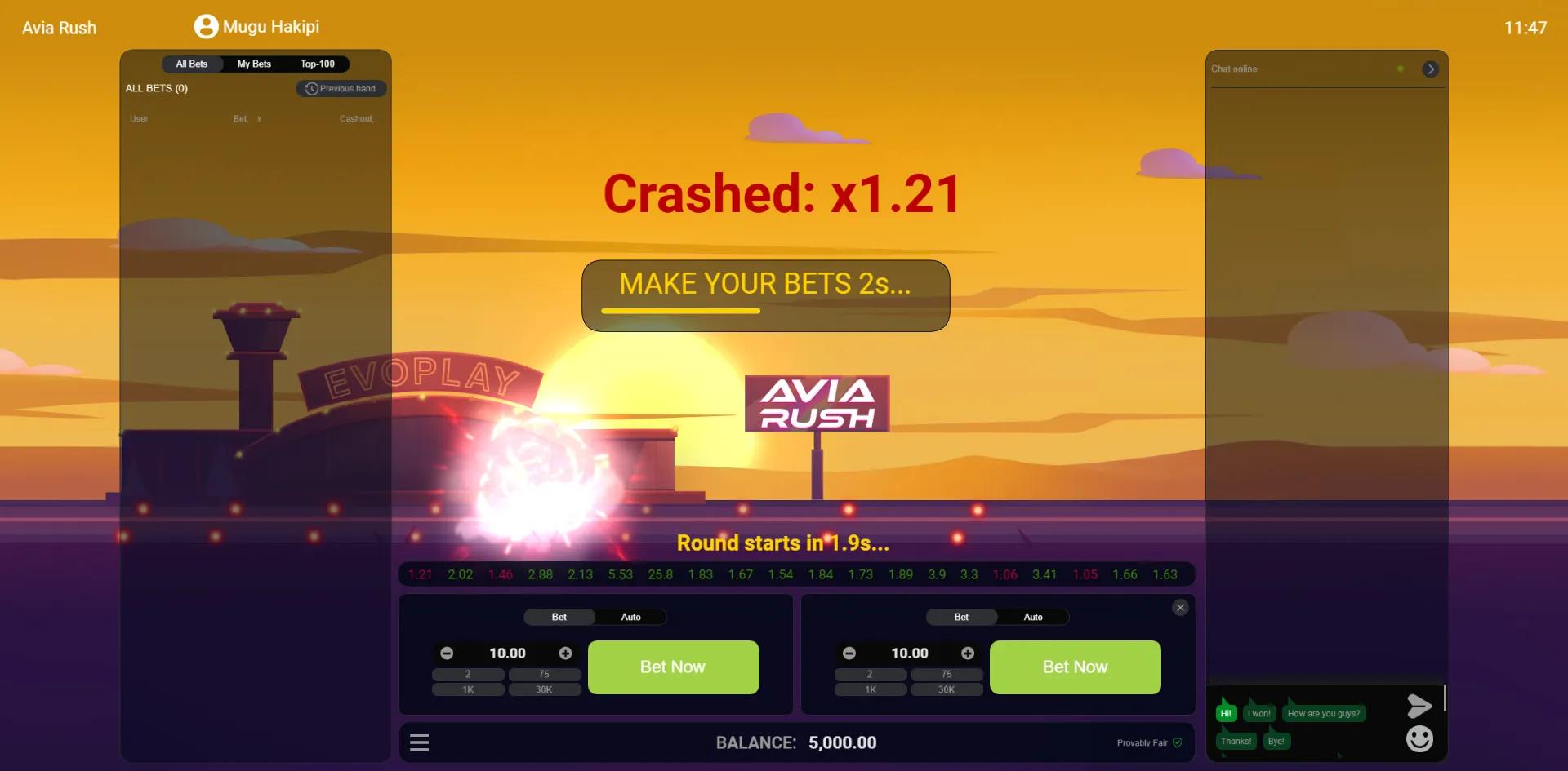 Avia Rush slot gameplay screenshot