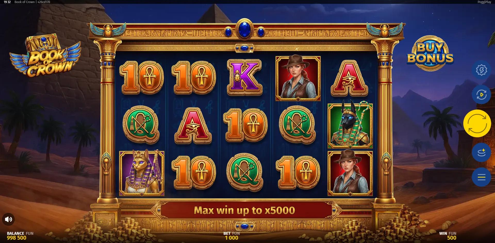 's Book of Crown slot - Egyptian theme, high volatility