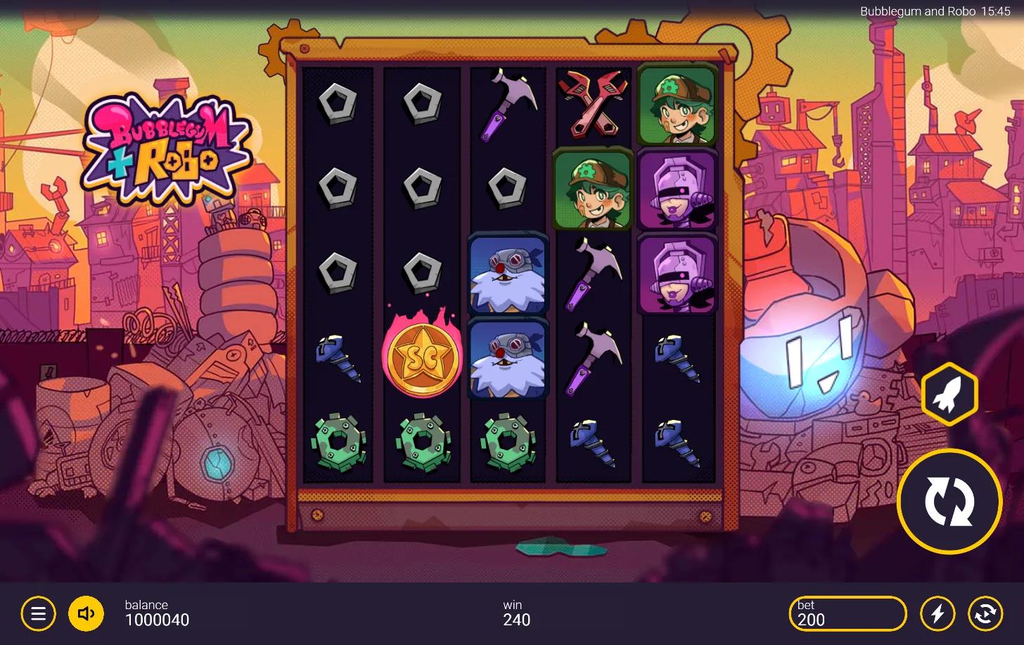 Bubblegum and Robo slot gameplay screenshot