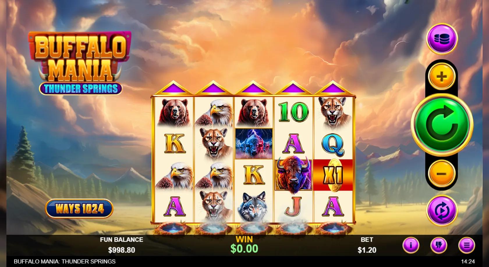 Buffalo Mania: Thunder Springs slot gameplay screenshot