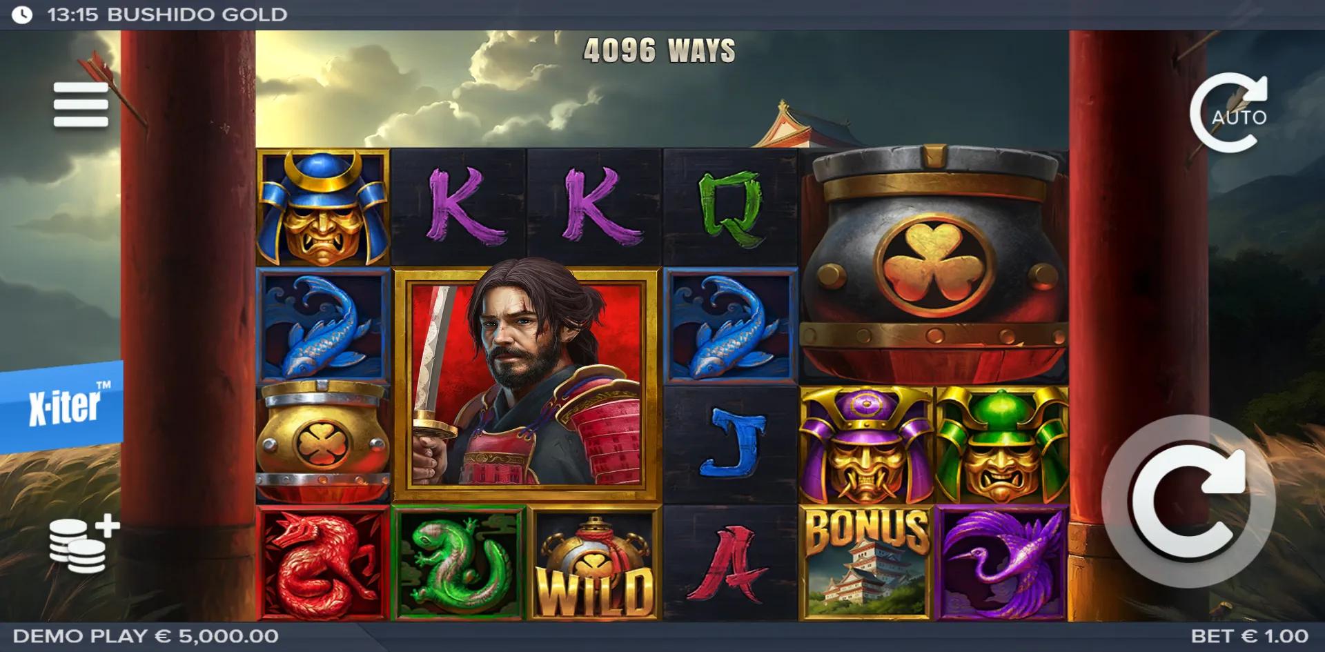 Adventure slot Bushido Gold from ELK Studios during gameplay