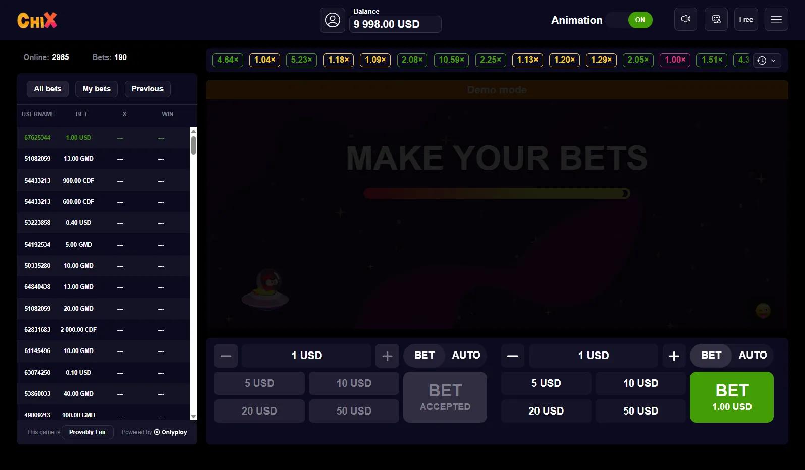 Animals slot ChiX from Onlyplay during gameplay