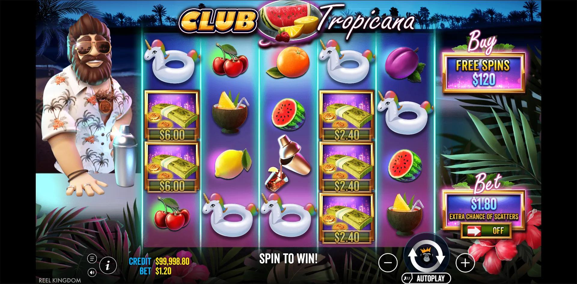 Club Tropicana slot gameplay screenshot