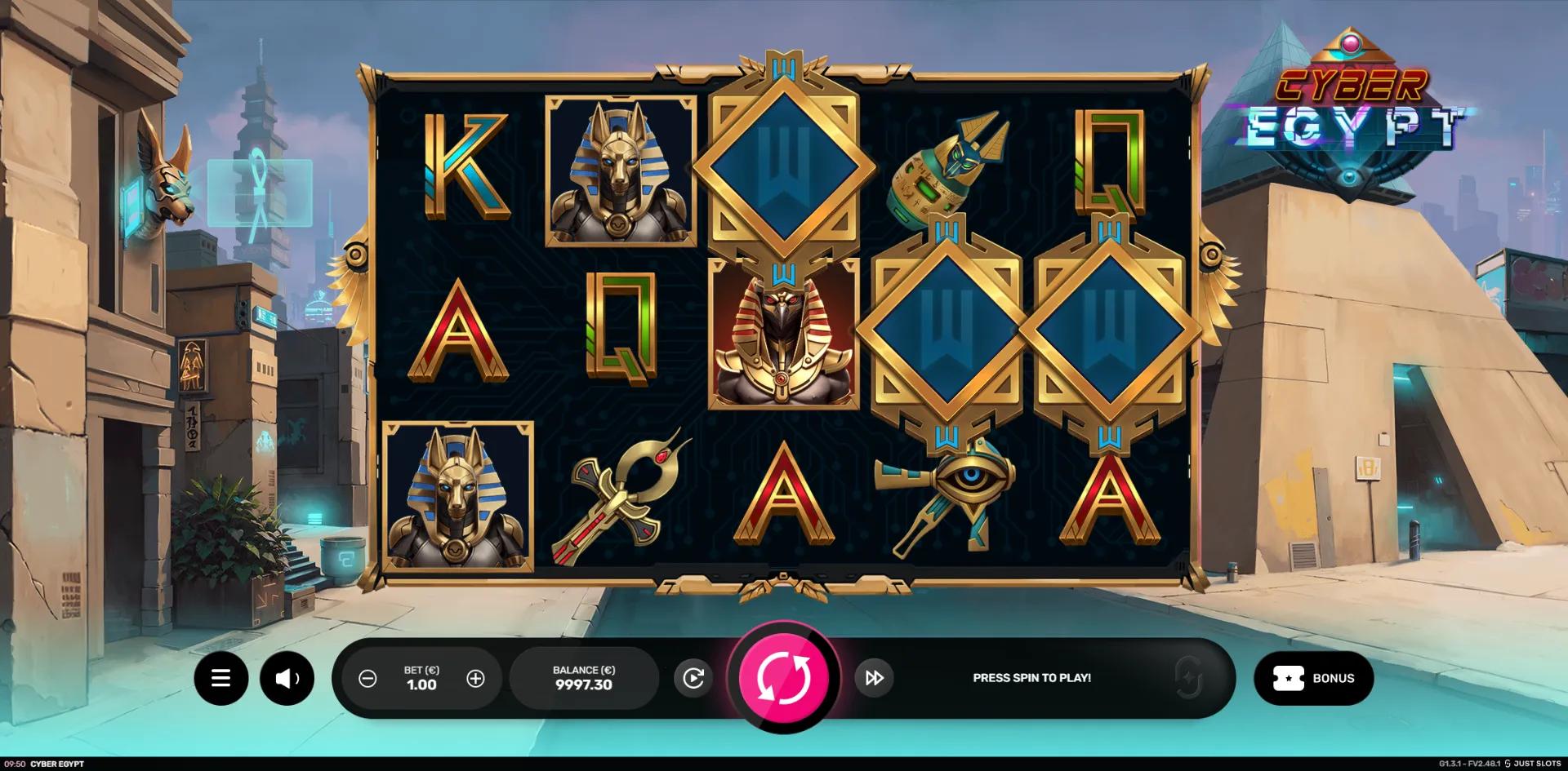 Cyber Egypt reels showing Egyptian symbols and Free Spins