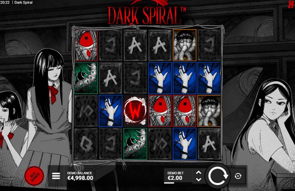 Dark Spiral slot gameplay screenshot showing bonus round with dark fantasy theme by Hacksaw Gaming