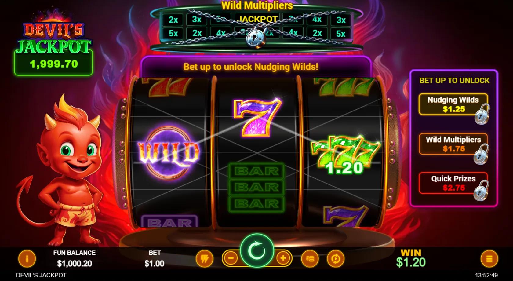 Devil's Jackpot slot gameplay screenshot
