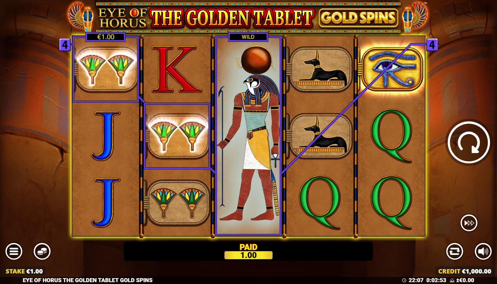 Eye of Horus: The Golden Tablet Gold Spins gameplay screenshot