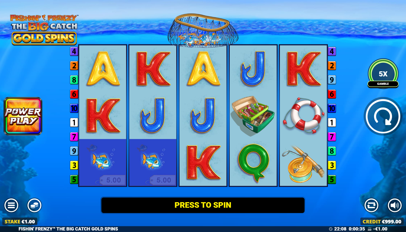 Fishin' Frenzy: The Big Catch Gold Spins gameplay screenshot