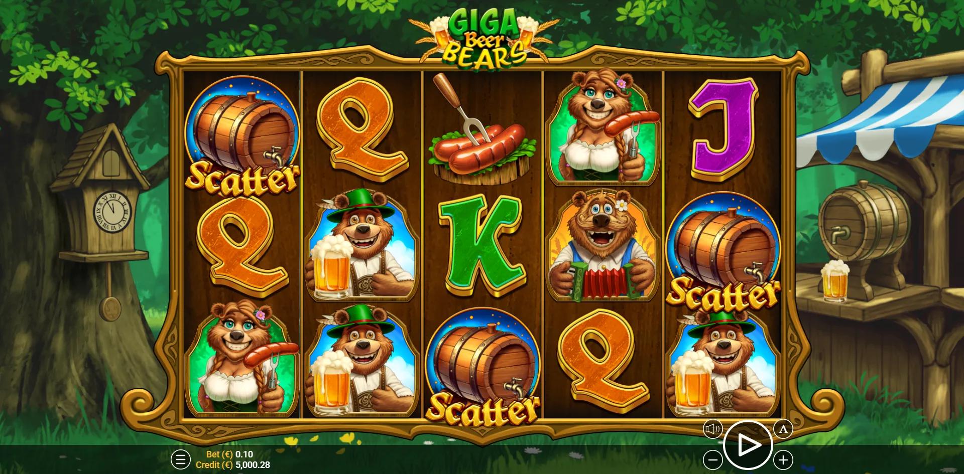 Giga Beer Bears reels showing Animals symbols and Autoplay