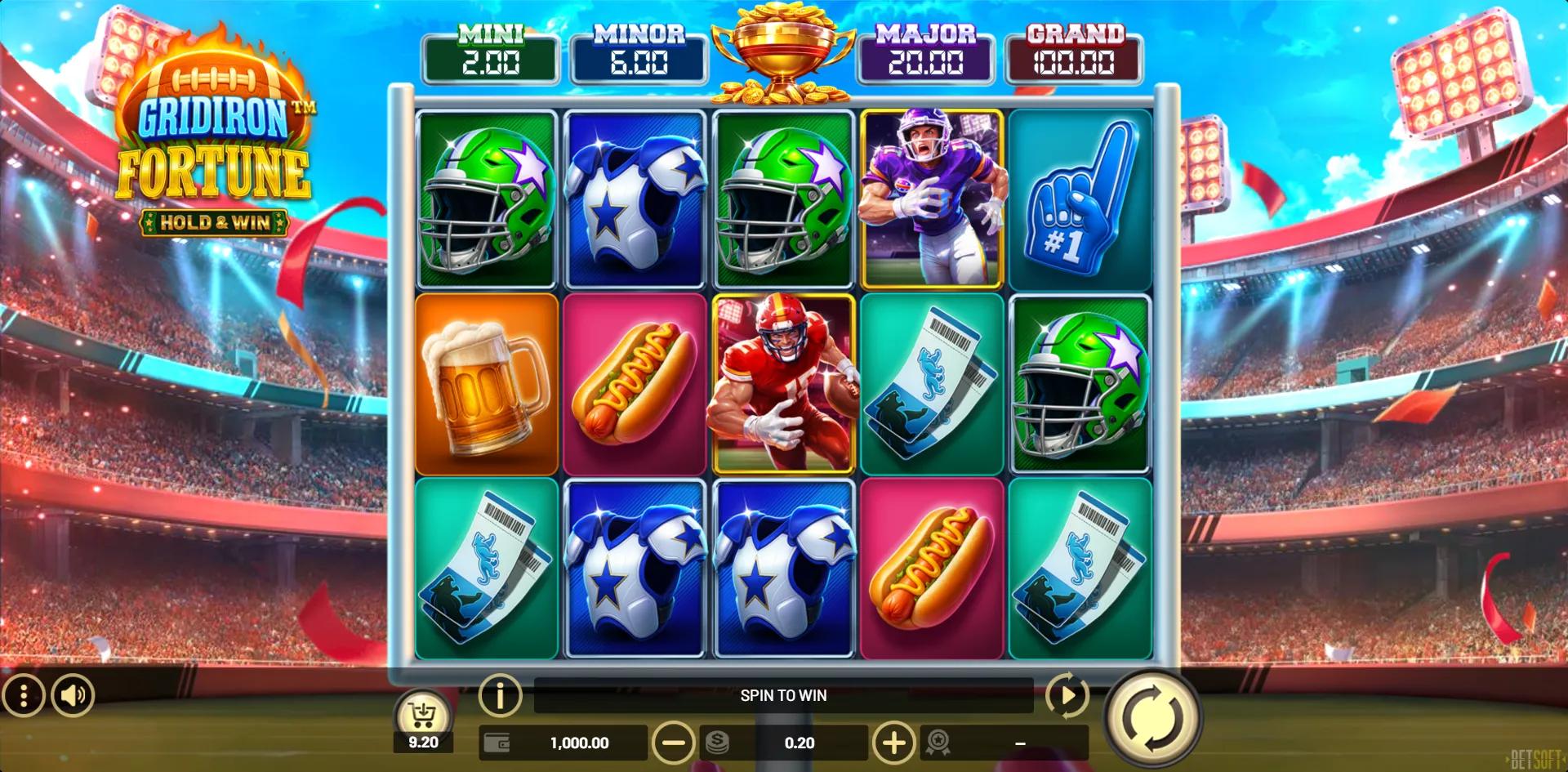 Gridiron Fortune Hold & Win slot gameplay screenshot