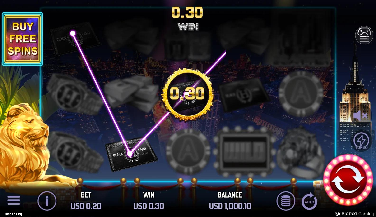 Hidden City slot gameplay screenshot