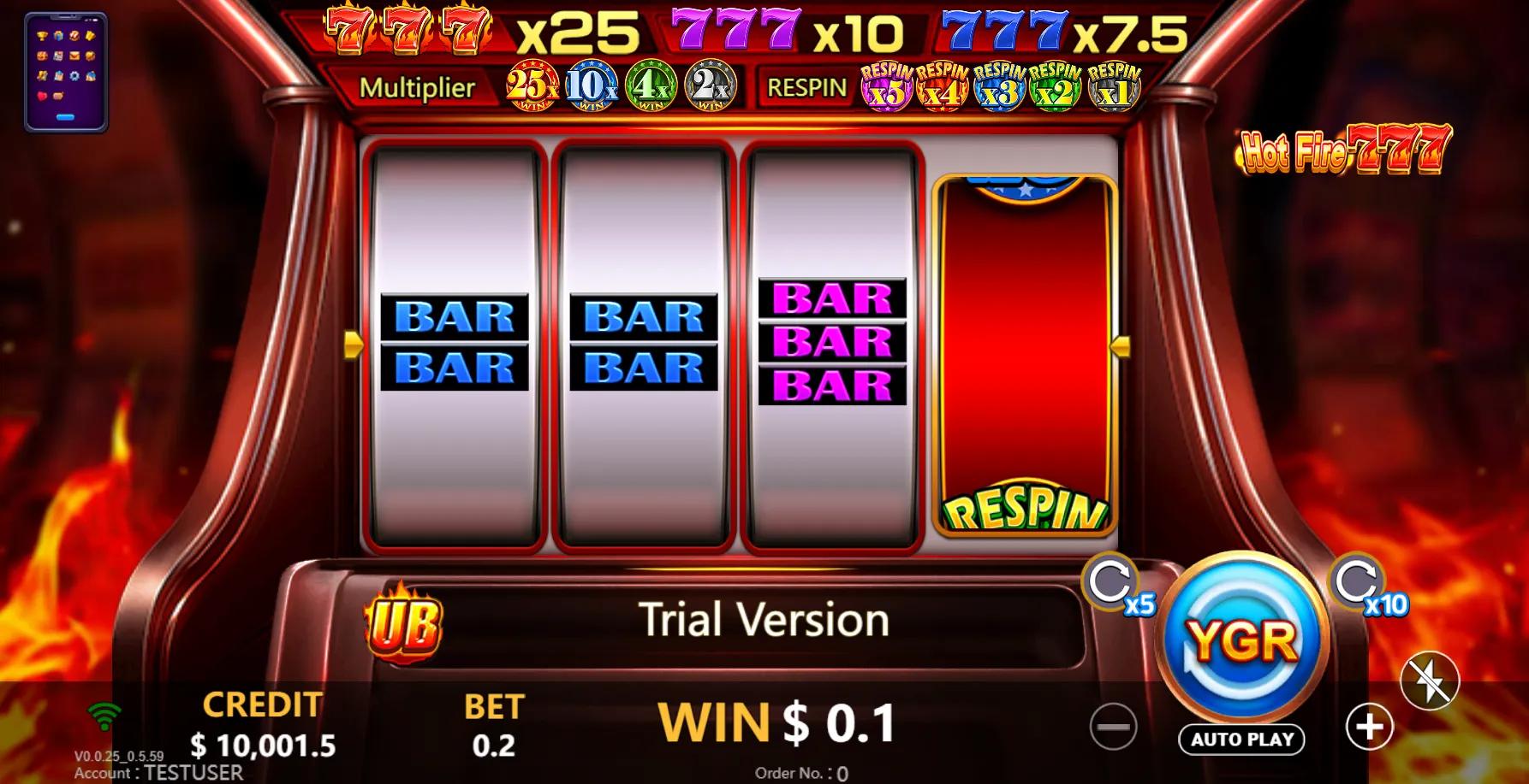 Hot Fire 777 slot gameplay screenshot