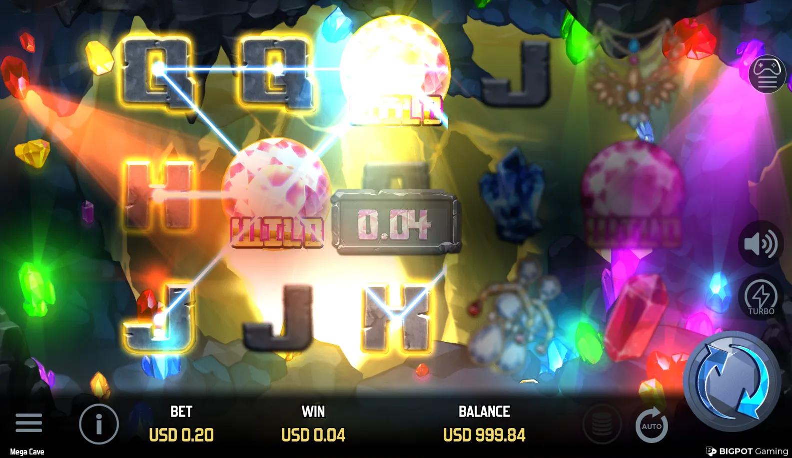 Mega Cave slot gameplay screenshot