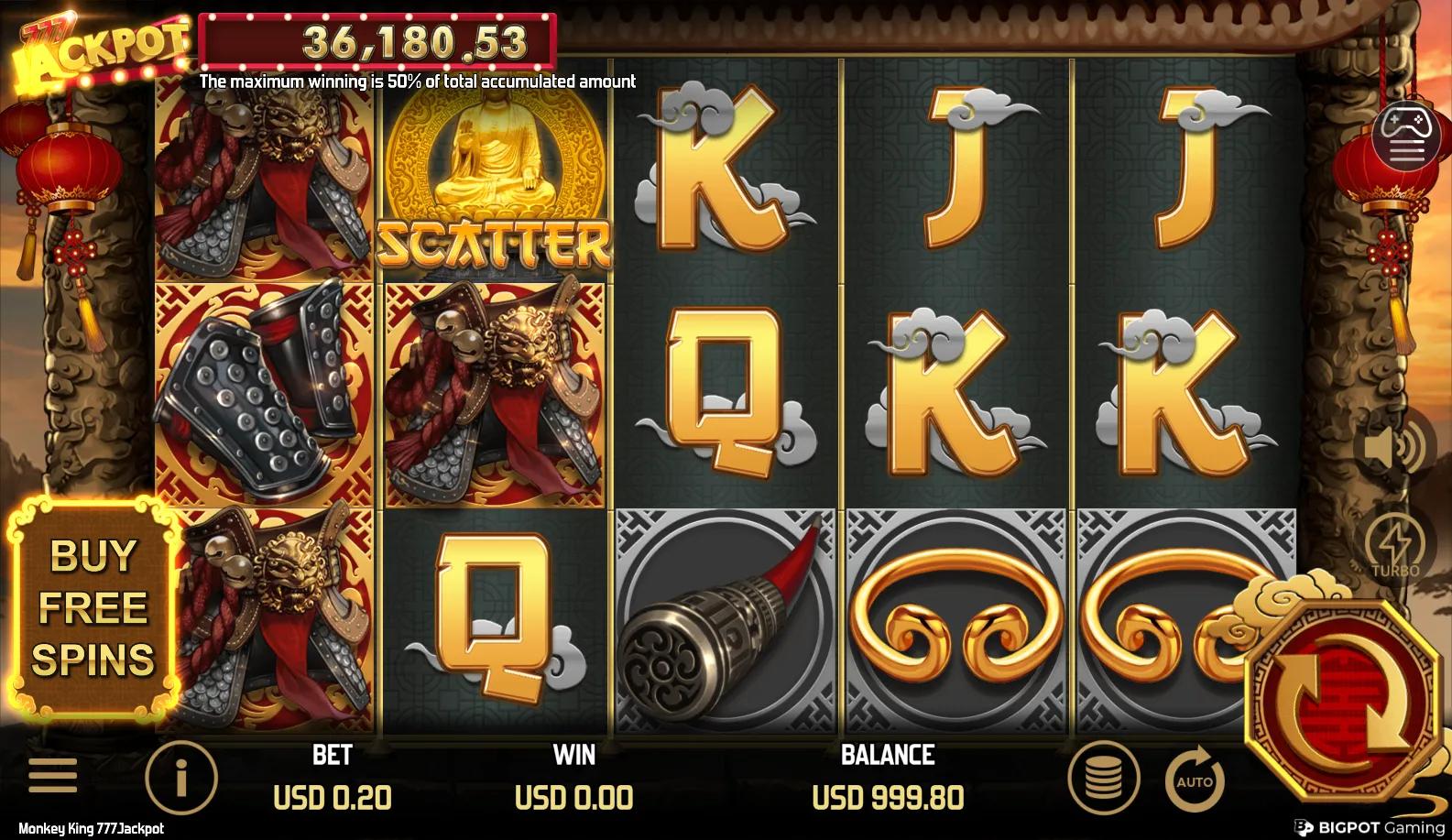 Monkey King 777Jackpot slot gameplay screenshot