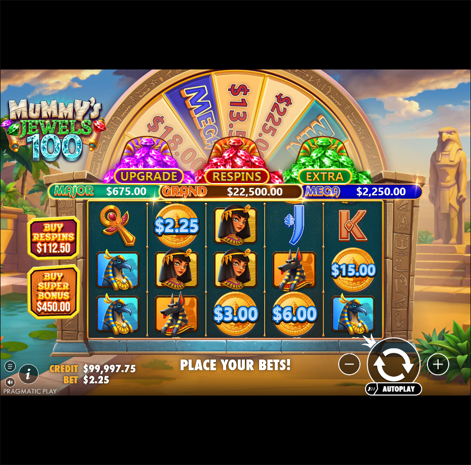Mummy's Jewels 100 slot gameplay screenshot