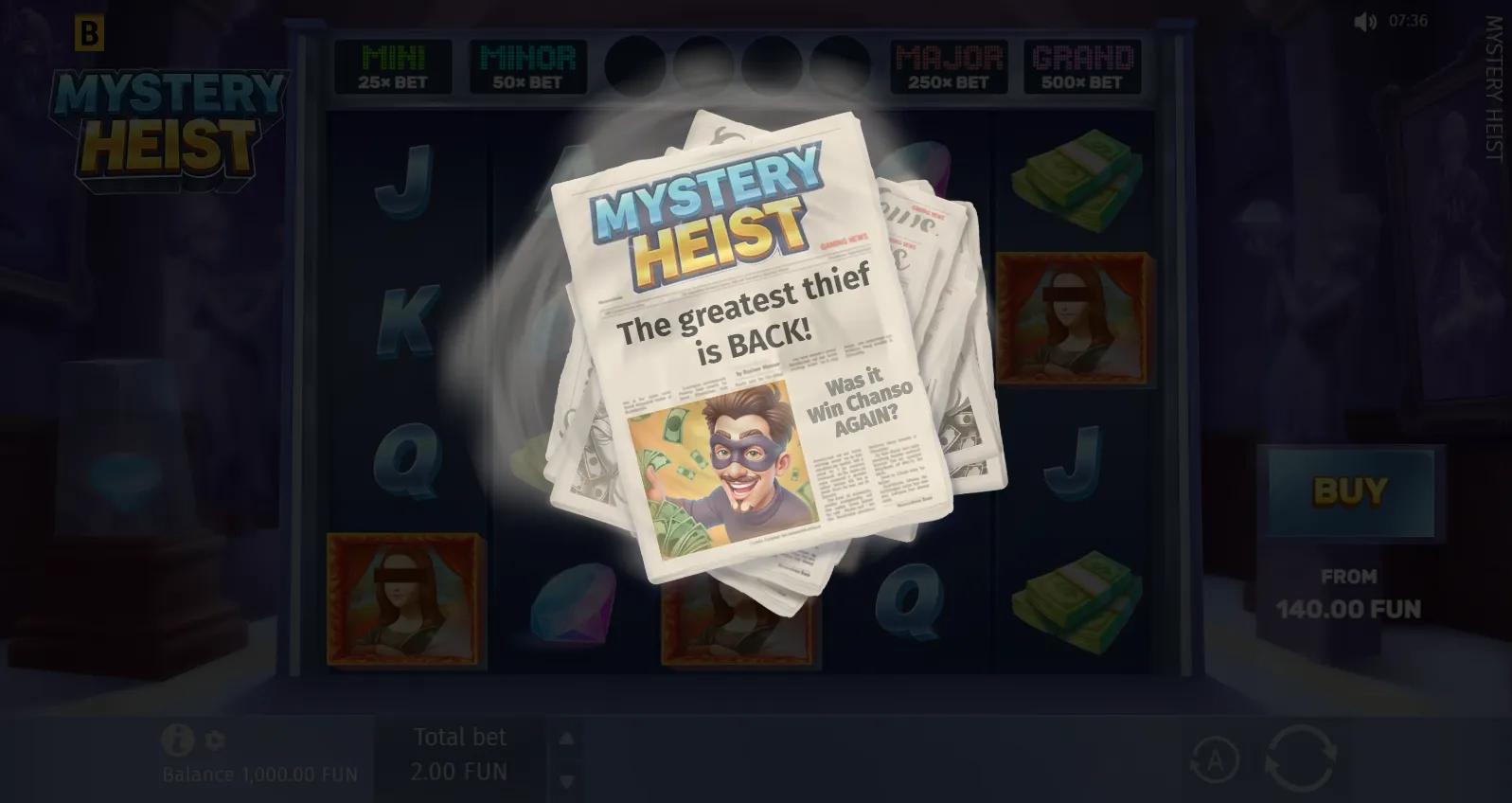 Mystery Heist slot gameplay screenshot