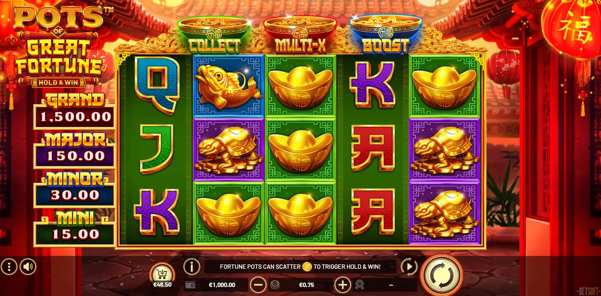 Pots of Great Fortune slot gameplay screenshot