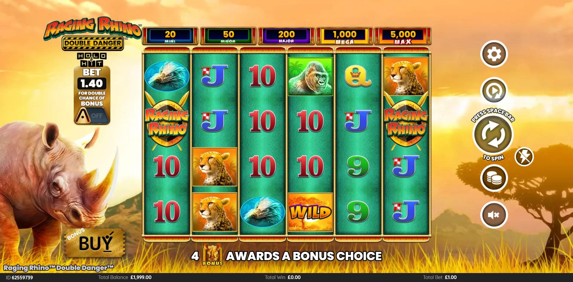 Raging Rhino Double Danger slot gameplay screenshot