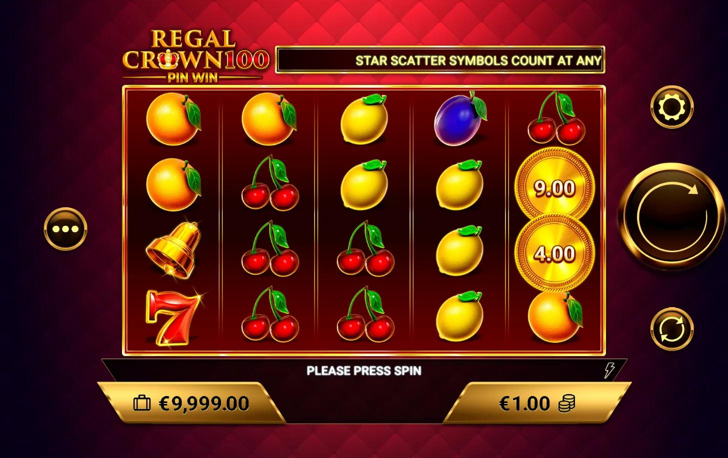 Regal Crown 100 slot gameplay screenshot