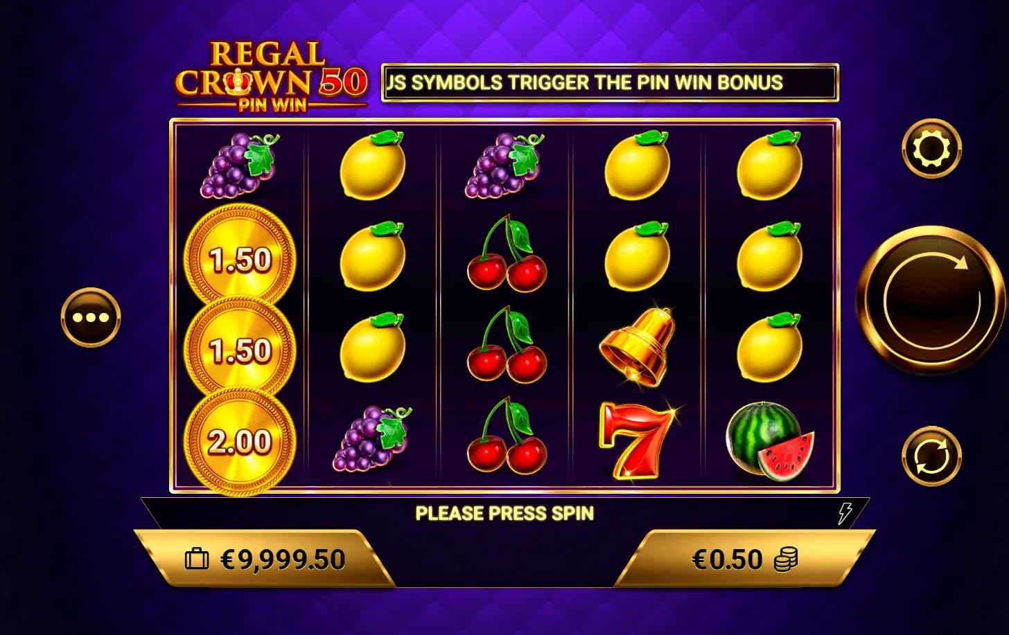 Regal Crown 50 slot gameplay screenshot