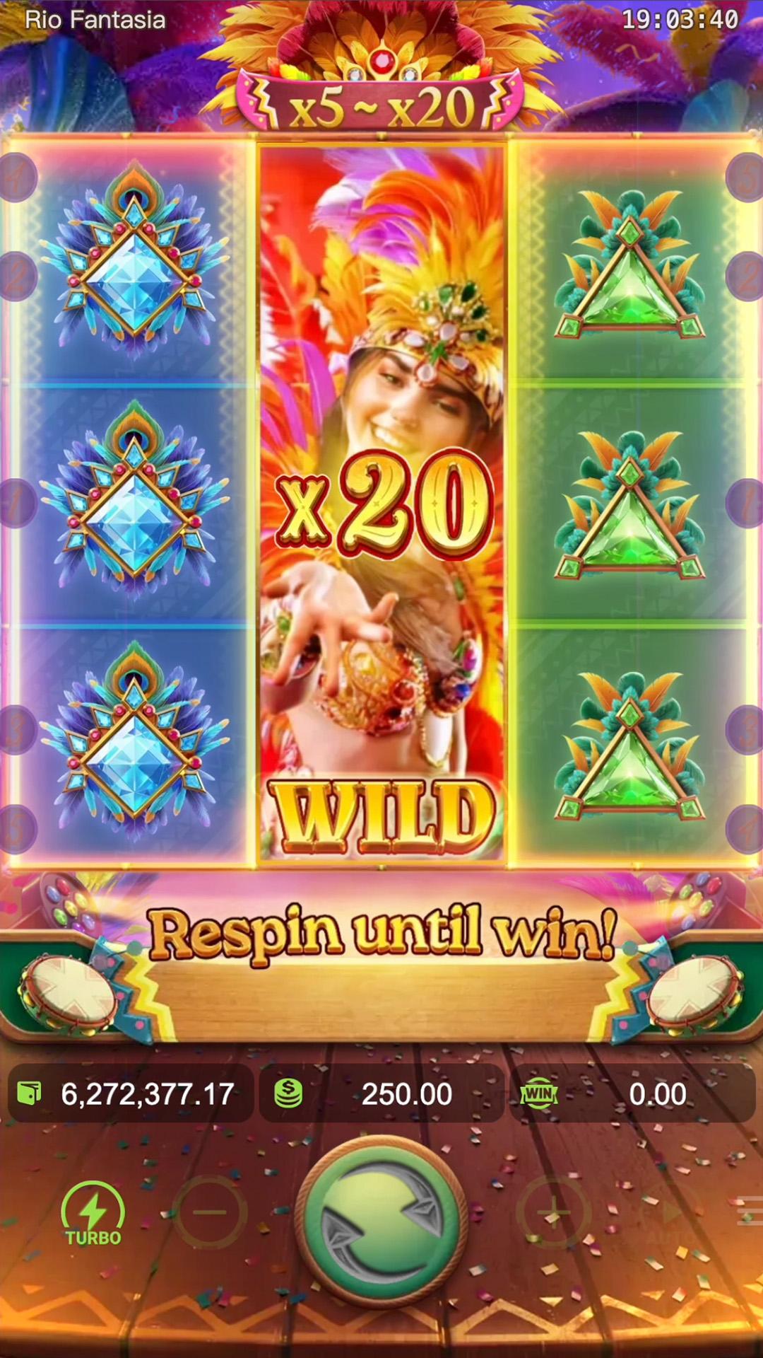 Rio Fantasia slot gameplay screenshot