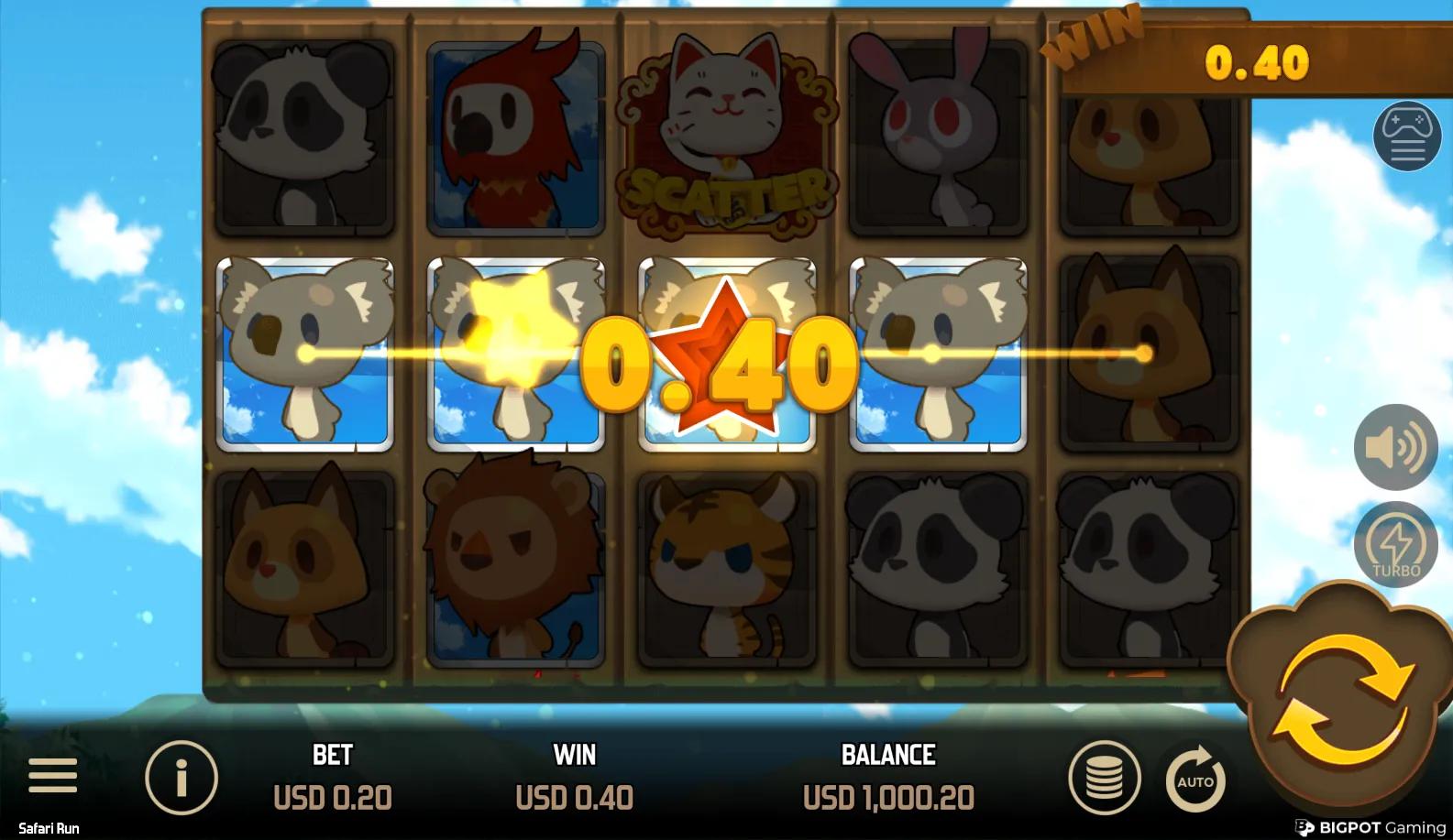 Safari Run slot gameplay screenshot
