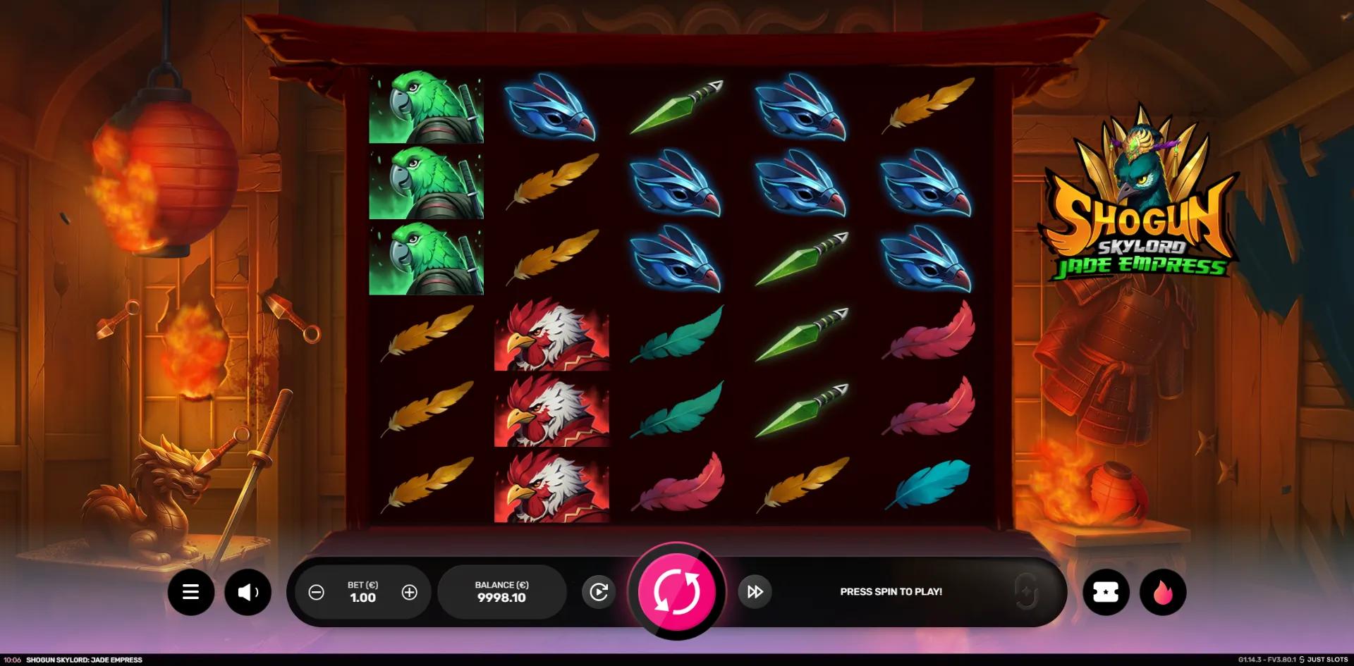 Japanese slot Shogun Skylord: Jade Empress from Just Slots during gameplay