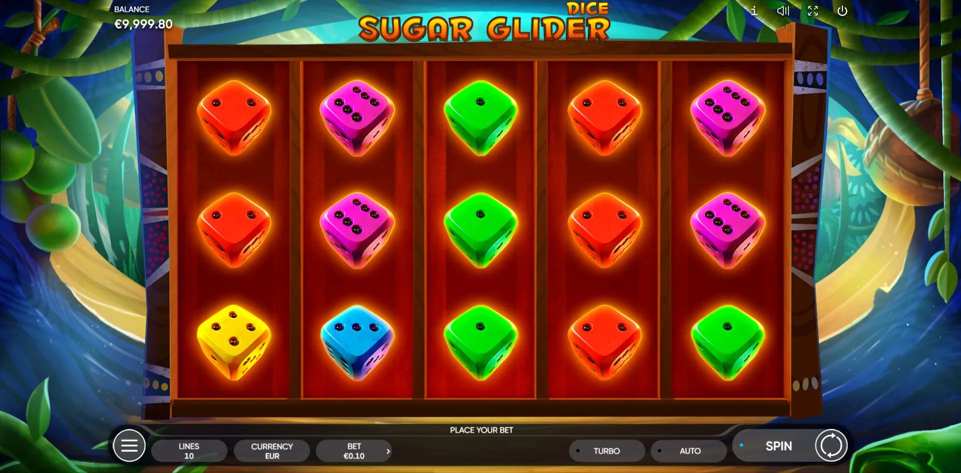 Sugar Glider Dice reels showing gem symbols