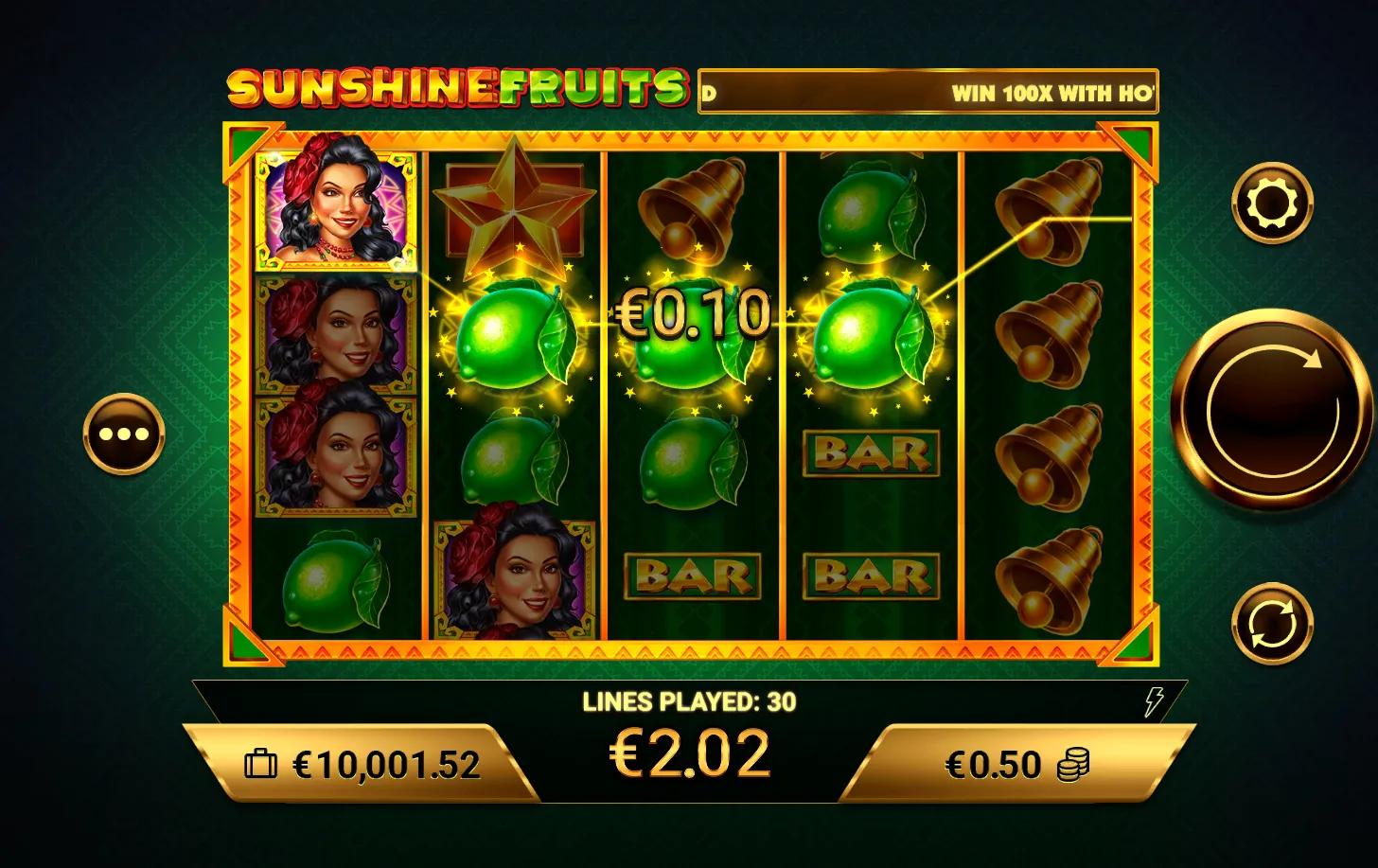 Sunshine Fruits slot gameplay screenshot