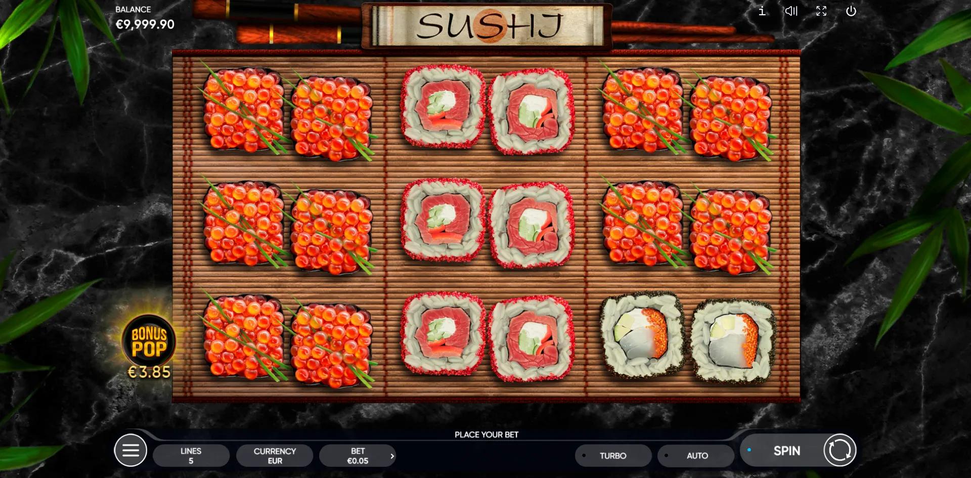 Sushi by Endorphina with Buy Bonus, reels in play