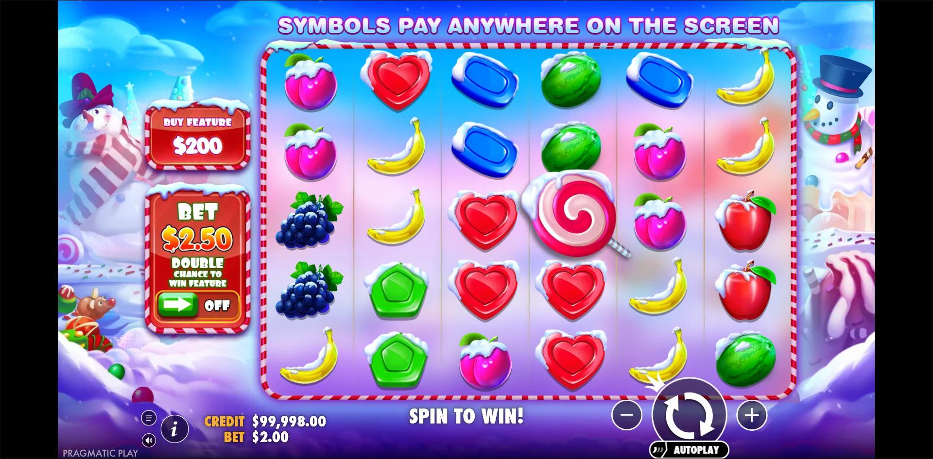 Sweet Bonanza Xmas slot gameplay screenshot