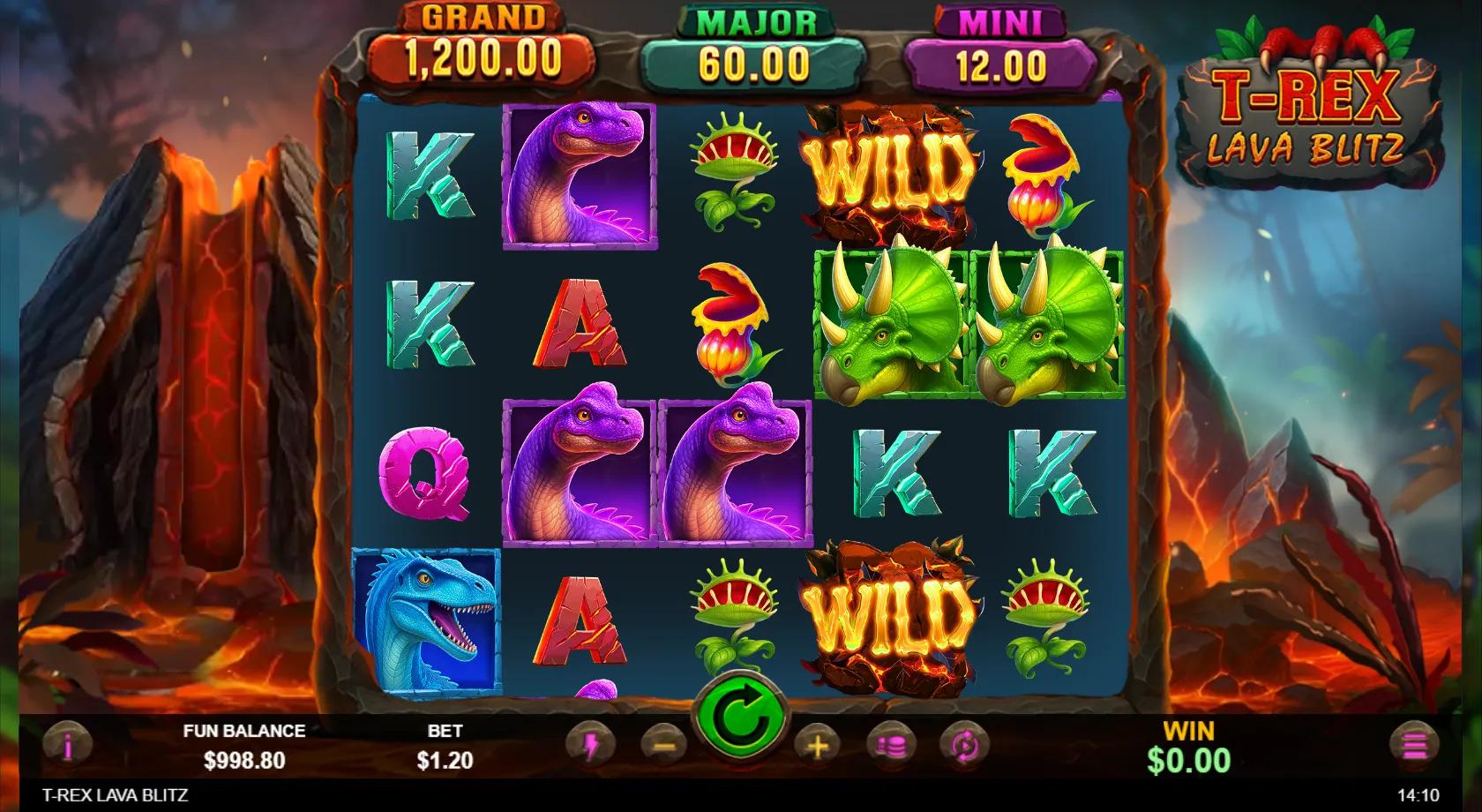 T-Rex Lava Blitz slot gameplay screenshot