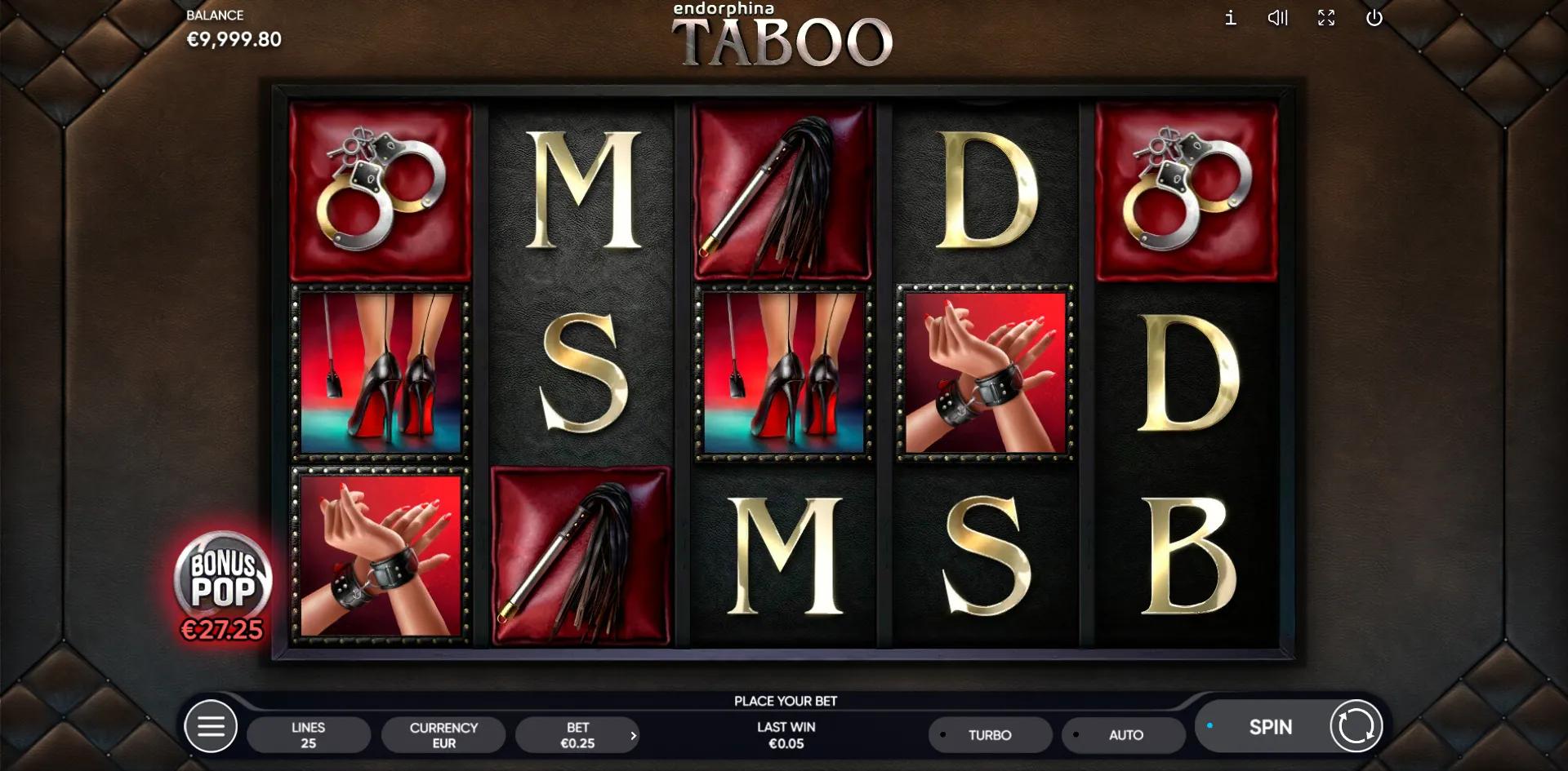 Endorphina's Taboo slot - Adult theme, medium-high volatility