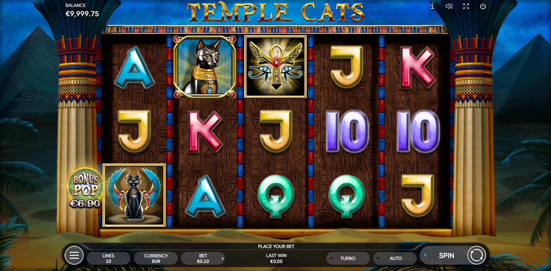 Temple Cats slot gameplay screenshot