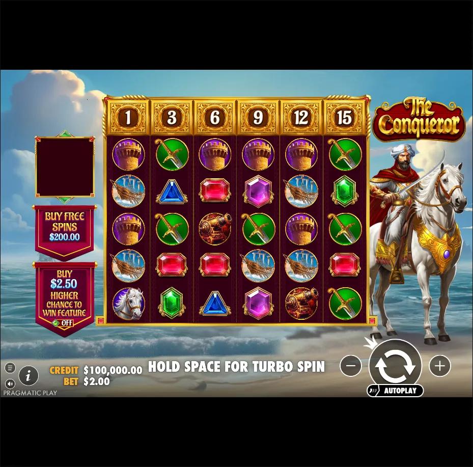 The Conqueror slot by Pragmatic Play gameplay screenshot