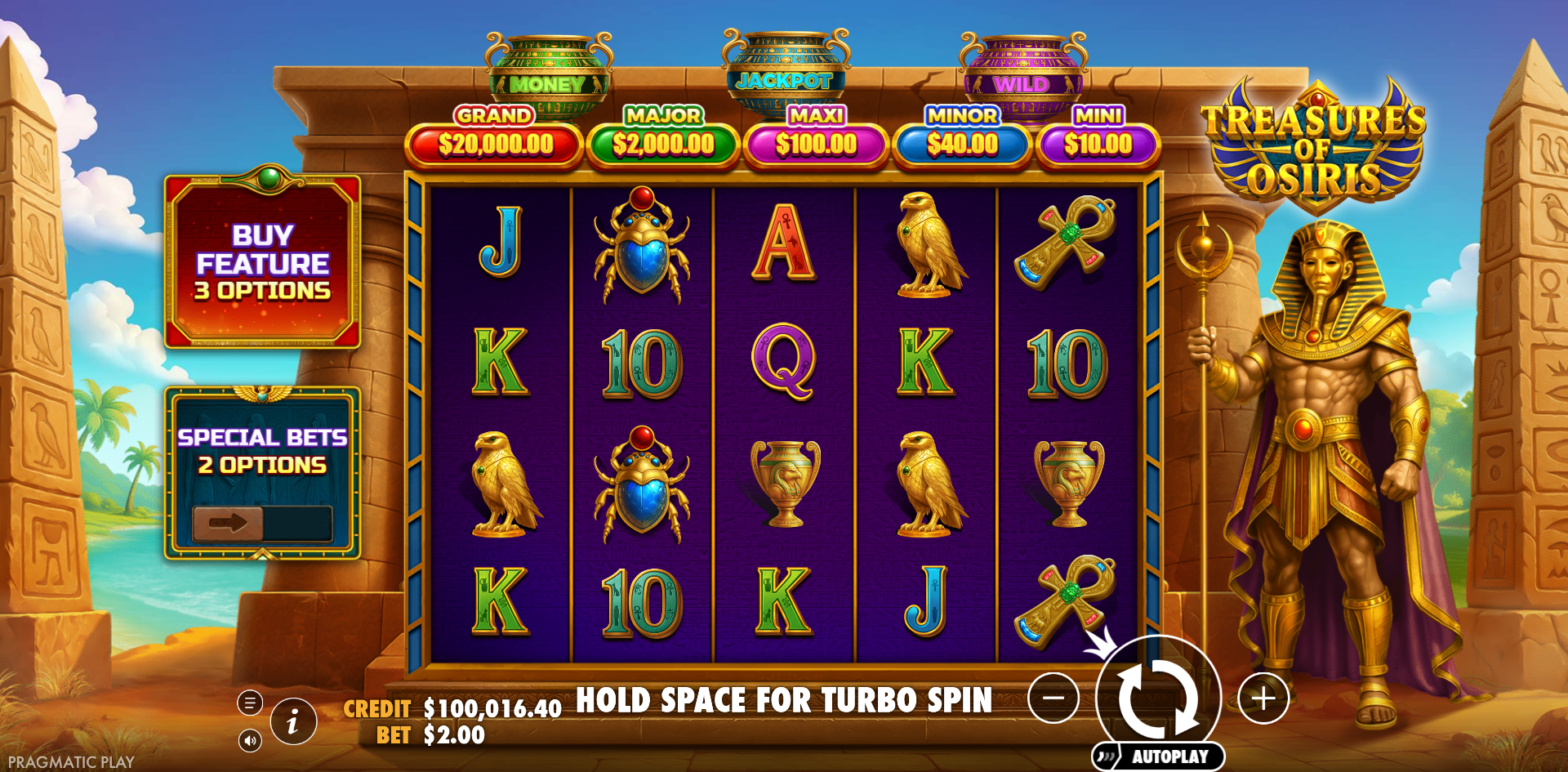 Treasures of Osiris slot by Pragmatic Play gameplay screenshot