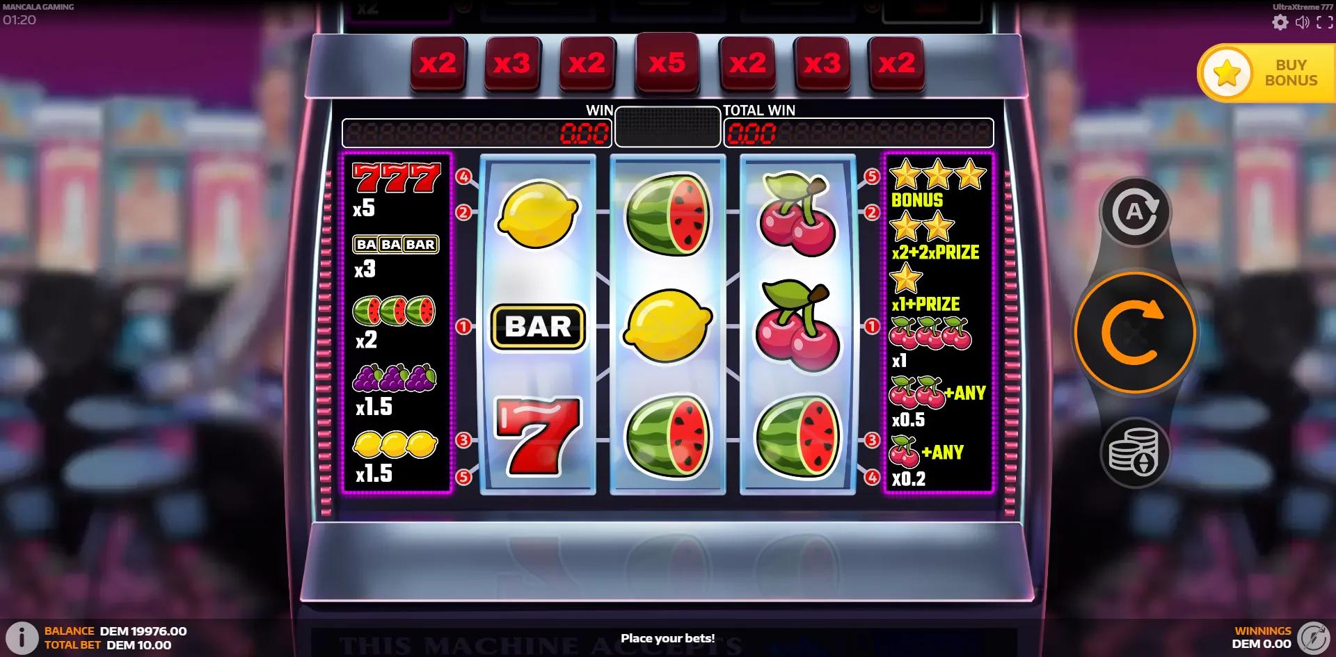 UltraXtreme 777 by Mancala Gaming with Free Spins on Classic-themed reels