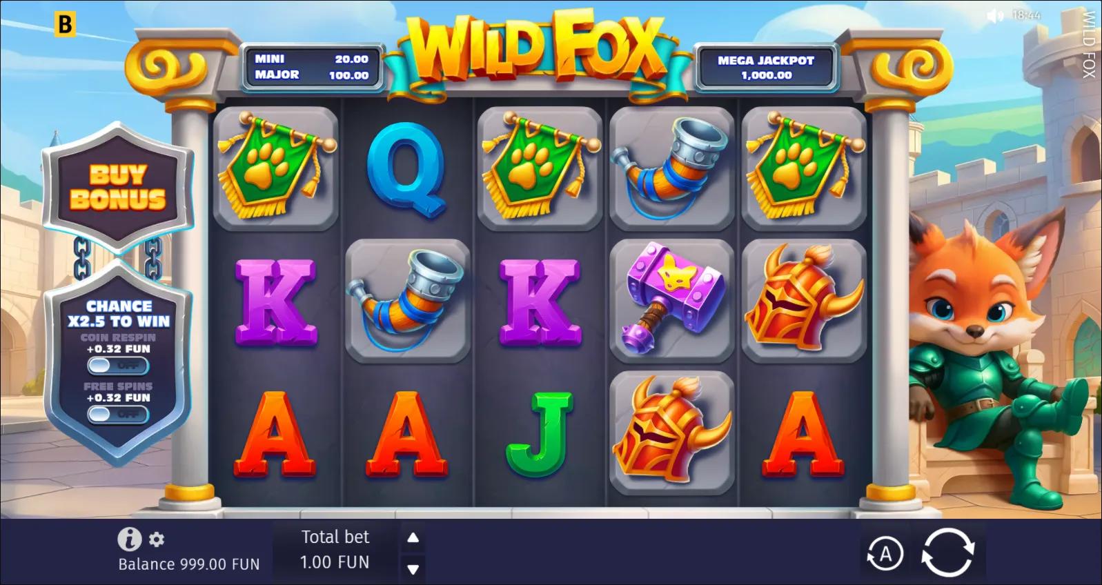 Wild Fox reels showing Animals symbols and Buy Bonus
