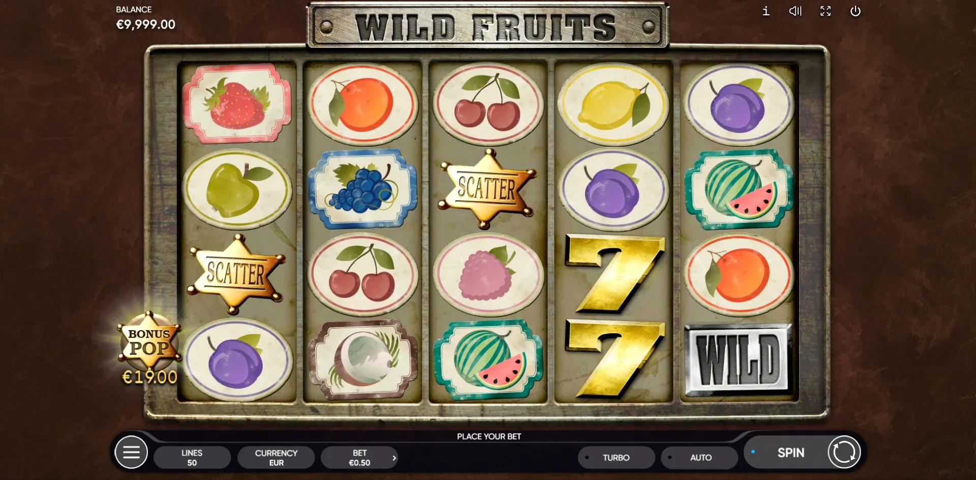 Wild Fruits reels showing spinning reels and Buy Bonus