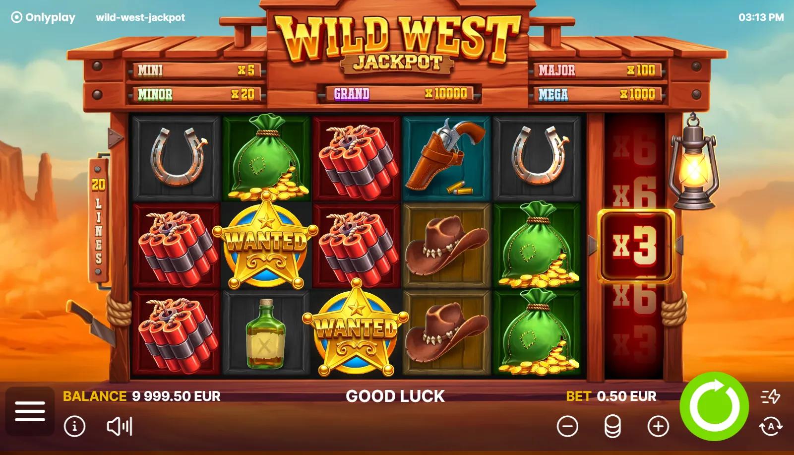 Wild West Jackpot slot gameplay screenshot