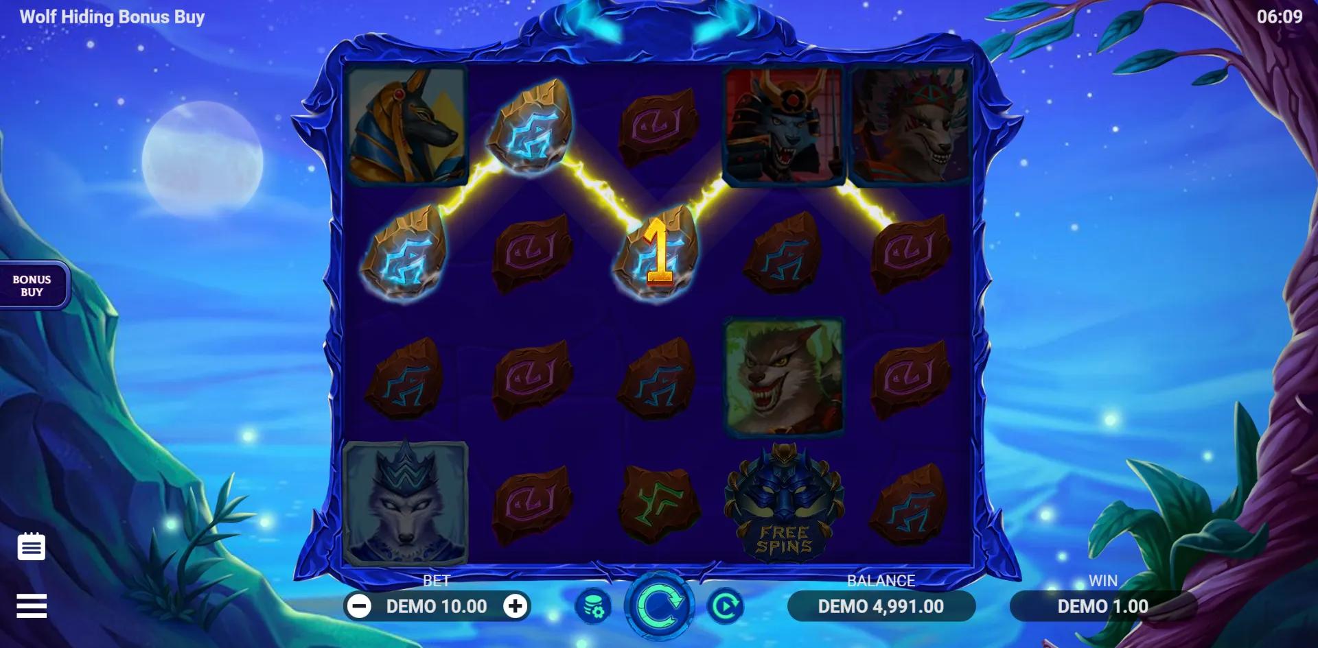 Wolf Hiding Bonus Buy slot gameplay screenshot