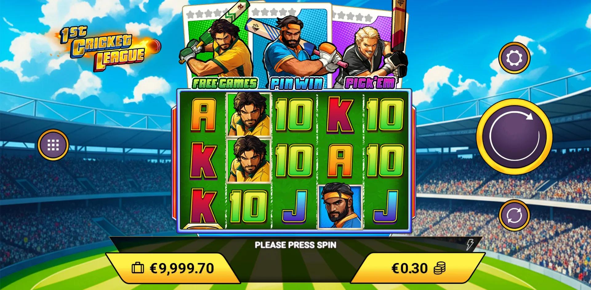 1st Cricket League slot gameplay screenshot