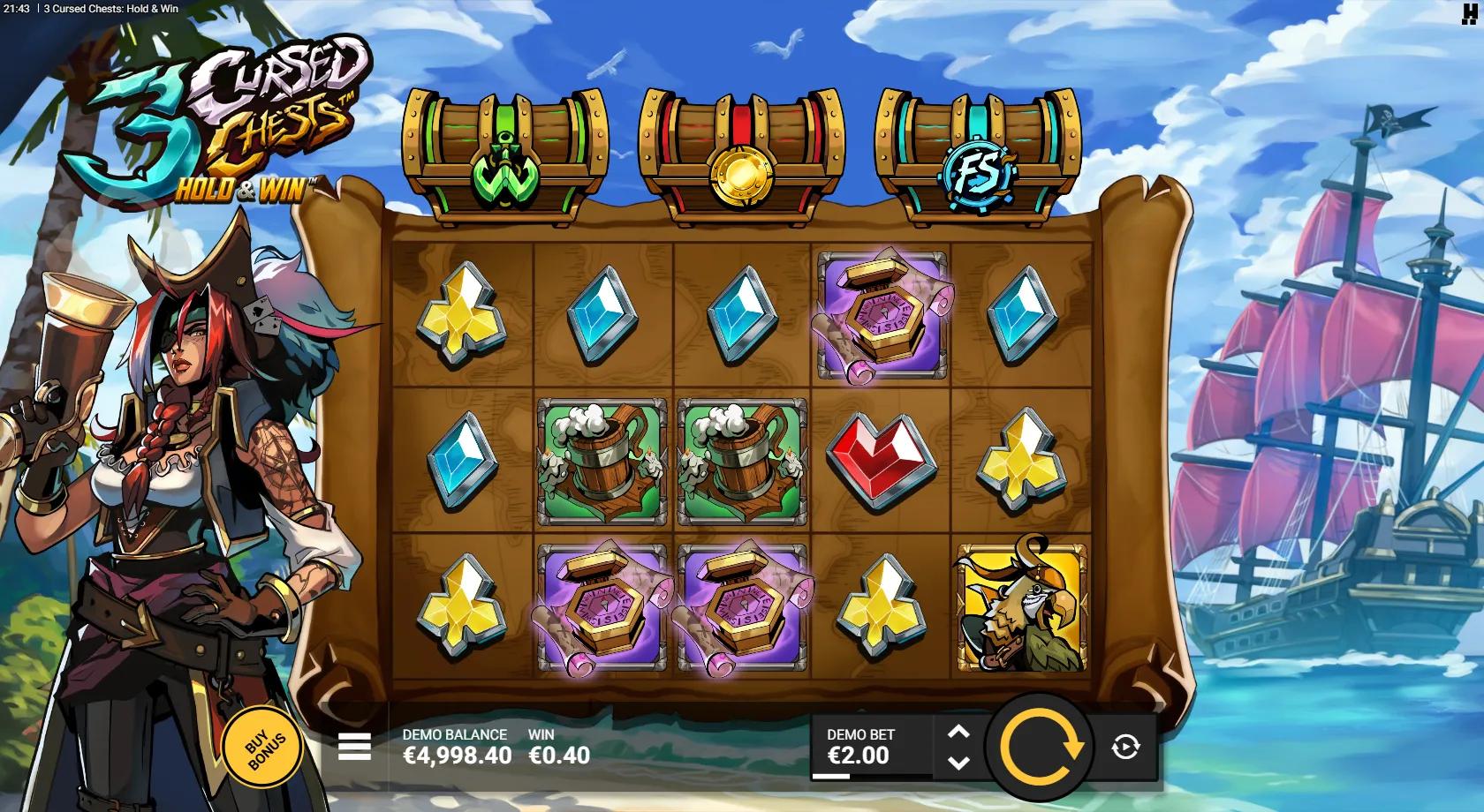 3 Cursed Chests: Hold & Win slot gameplay screenshot